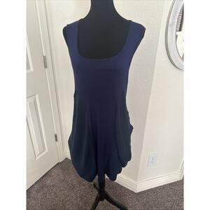 Patrizia Luca Milano Blue Navy Midi Dress Pockets Size Artsy Lagenlook Small